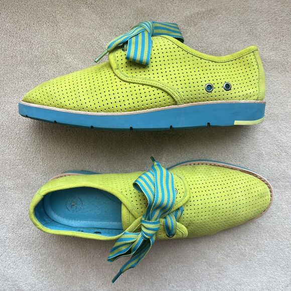 Johnston & Murphy Lime Green Suede Oxfords Turquoise Striped Laces Women 9 M - Picture 12 of 16
